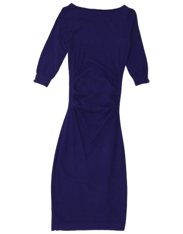 Coast Robe moulante à manches 3/4 pour femme UK 8 Small Bleu Viscose