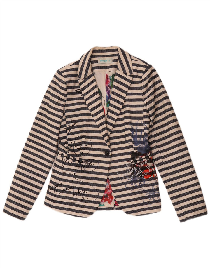 Desigual Veste Blazer Graphique Femme EU 38 Bleu Marine Moyen Rayé