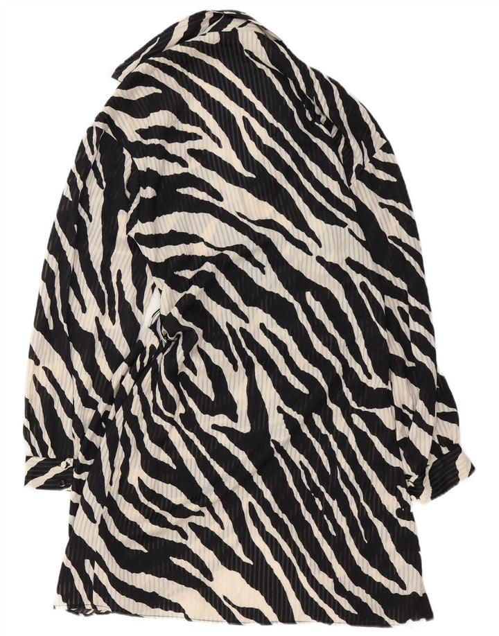 ZARA Robe portefeuille à manches longues pour femme UK 12 Noir moyen imprimé animal