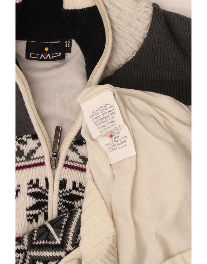 CMP Pull à col zippé pour homme Large en acrylique Fair Isle blanc