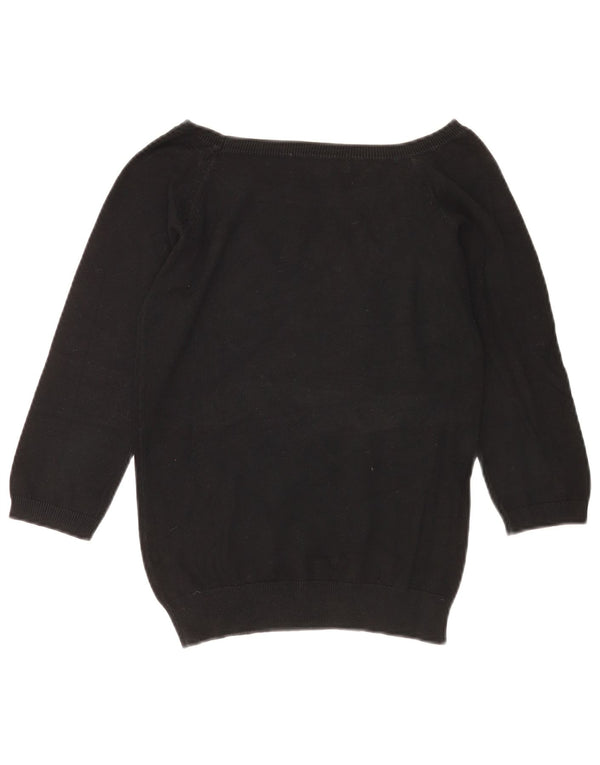 Zara Pull court à manches 3/4 et col bateau pour femme UK 14 Large Noir