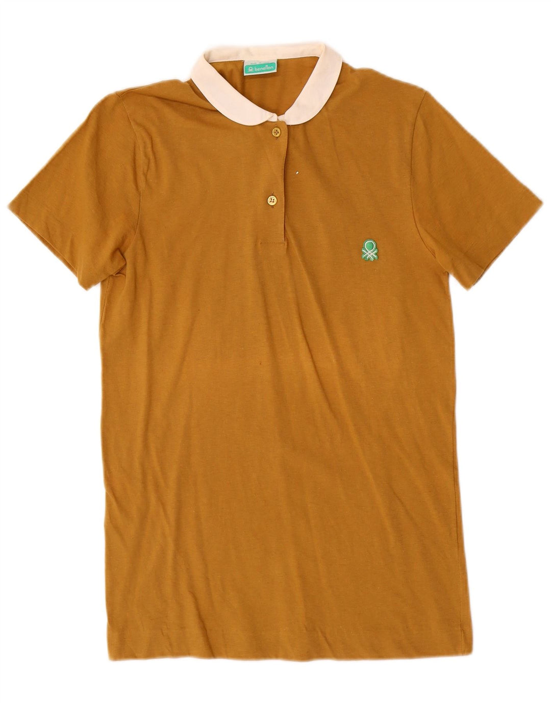 BENETTON Polo Femme UK 6 XS Marron Colorblock Coton