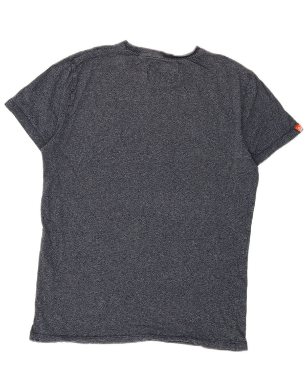 Superdry Homme T-Shirt Top Large Bleu Marine Moucheté Coton