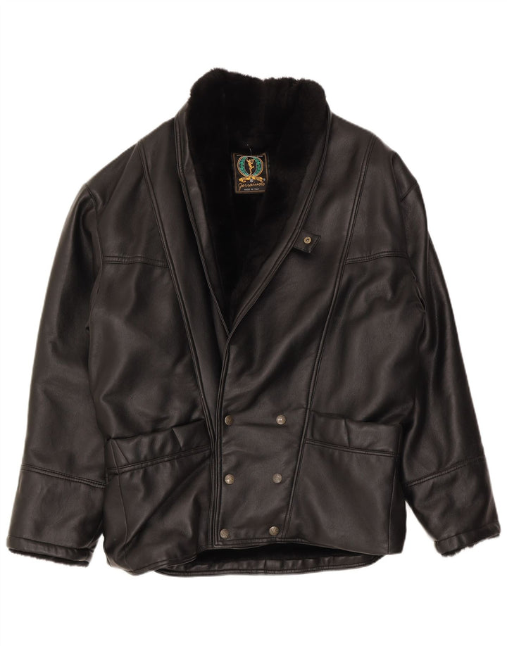 Alta Moda Veste en peau de mouton à double boutonnage pour hommes UK 42 XL Peau de mouton noire