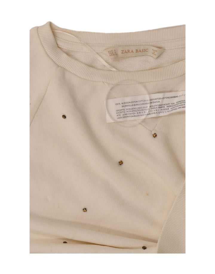 Zara Sweat-shirt pour femme UK 10 Petit coton blanc