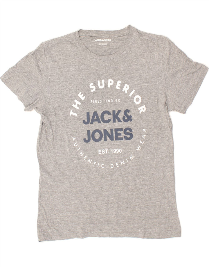 JACK & JONES Mens Graphic T-Shirt Top Large Grey Cotton Vintage Jack & Jones and Second-Hand Jack & Jones from Messina Hembry 