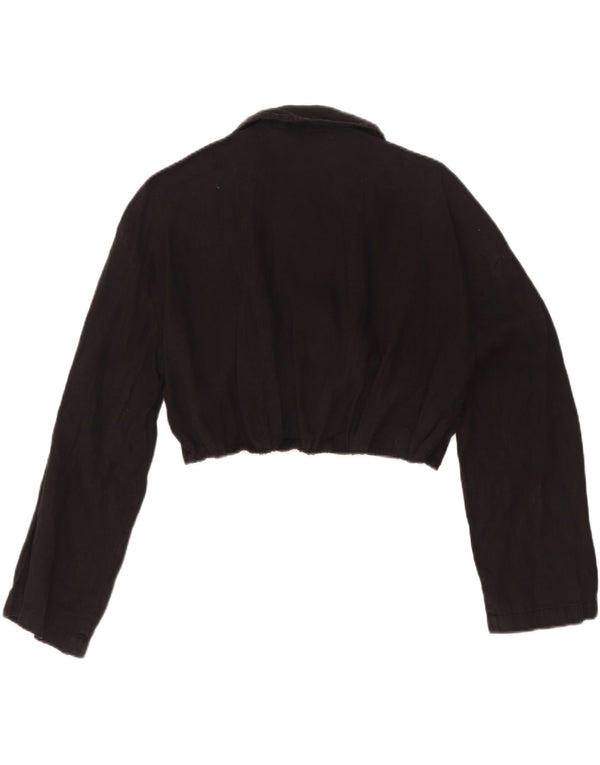 Zara Womens Crop Wrap Shirt Blouse UK 12 Moyen Noir