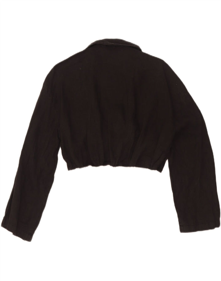 Zara Womens Crop Wrap Shirt Blouse UK 12 Moyen Noir