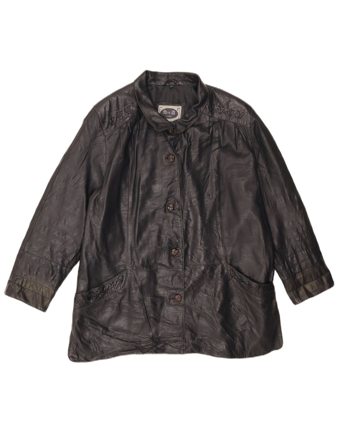 veste en cuir femme vintage IT 46 Grand cuir noir