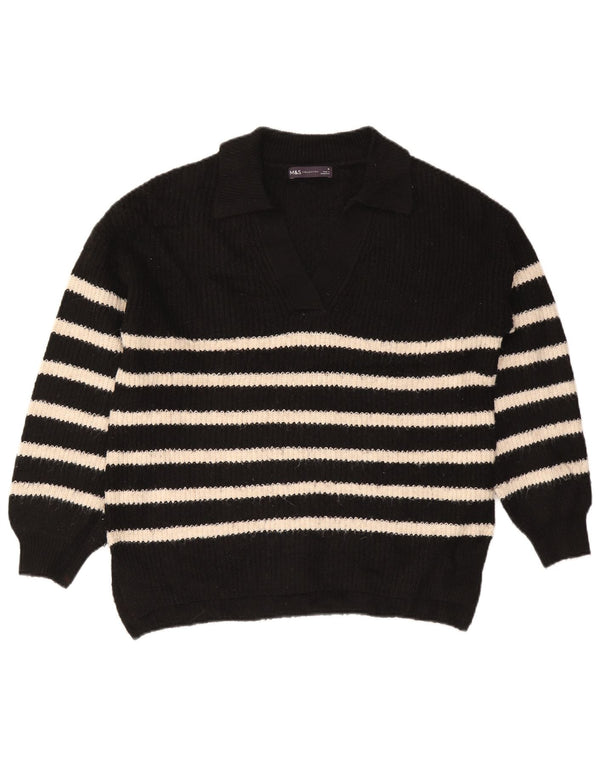 Marks & Spencer Pull à col polo pour femme UK 14 Medium Noir Rayé