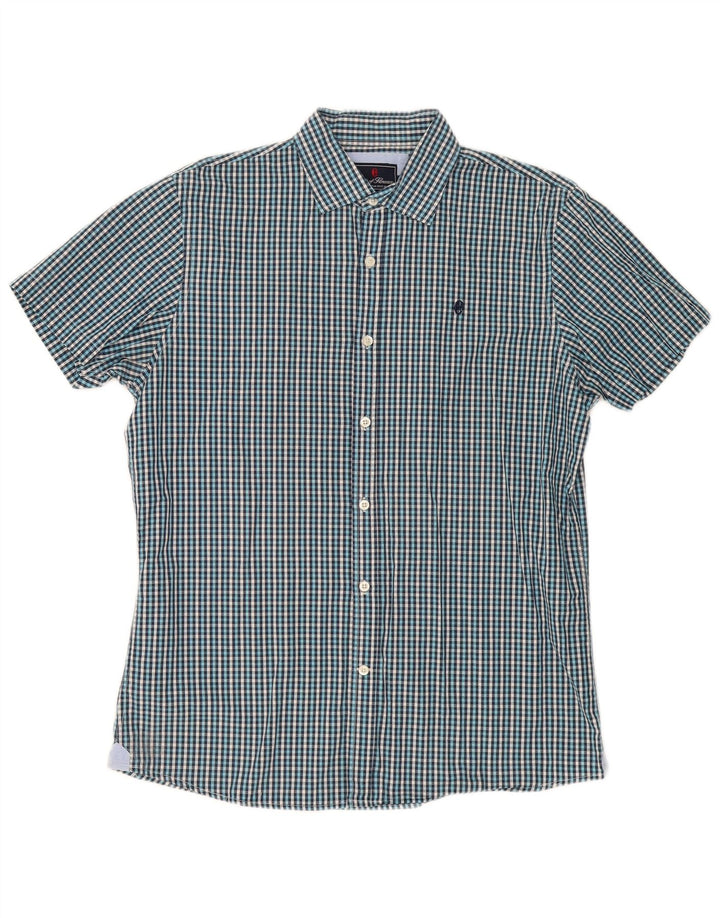 Conte of Florence Chemise à manches courtes pour homme Grand vichy bleu