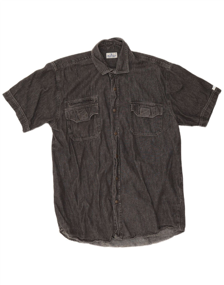 Giani Feroti Chemise en jean à manches courtes pour homme Noir moyen