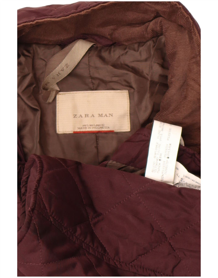 Zara Veste matelassée pour homme UK 40 Large Bordeaux Polyester