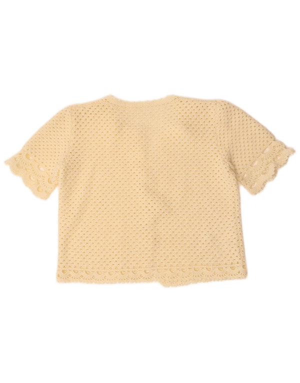 VINTAGE Femmes Crop Short Sleeve Cardigan Pull UK 14 Moyen Off White