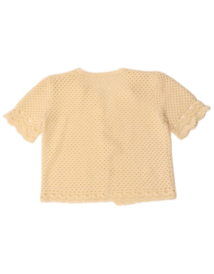 VINTAGE Femmes Crop Short Sleeve Cardigan Pull UK 14 Moyen Off White