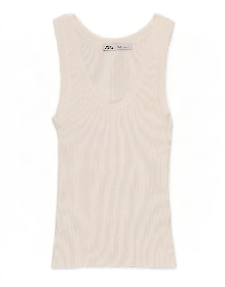 Zara Femme Débardeur UK 8 Petit Viscose Blanc