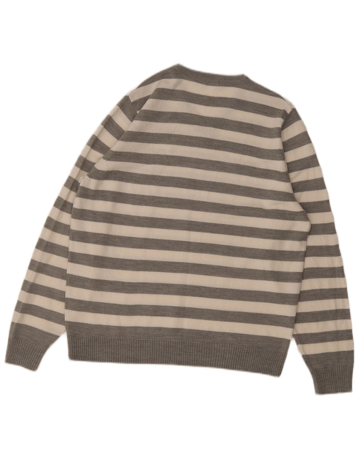 Marks & Spencer Pull Autograph Col V Homme Gris Moyen Rayé