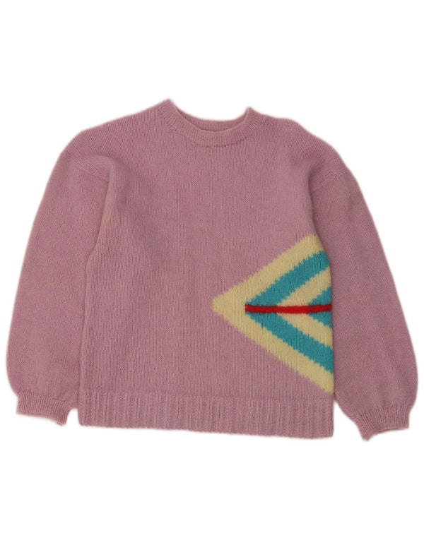 vintage Womens Boat Neck Jumper Sweater UK 8 Petit Rose Géométrique