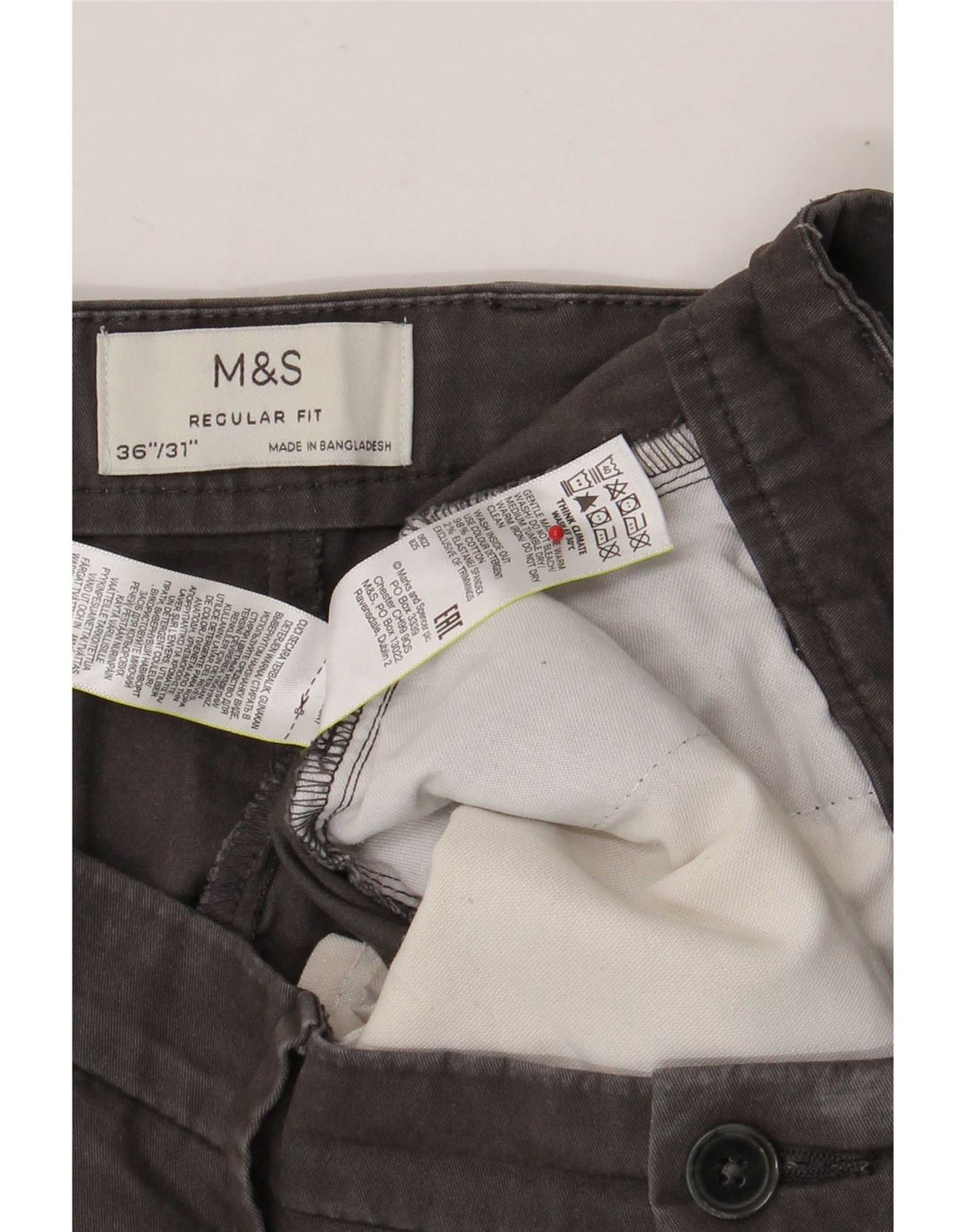 Marks & Spencer Pantalon Chino Droit Coupe Regular Homme W36 L31 Gris