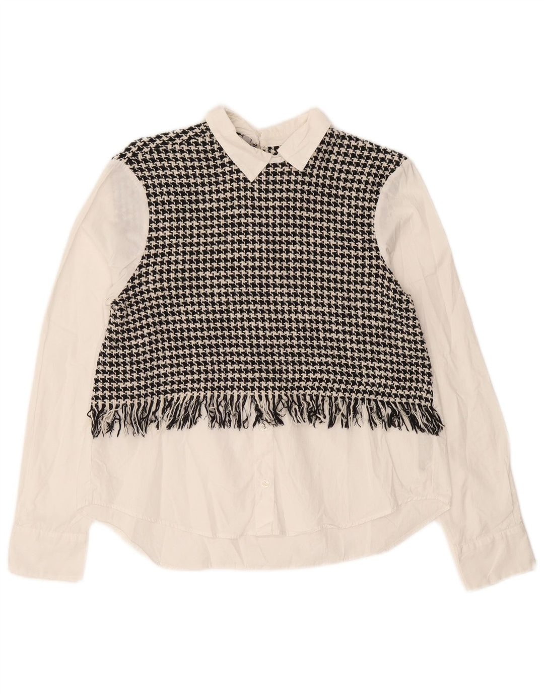 Zara Chemisier surdimensionné à manches longues pour femme UK 6 XS pied-de-poule blanc