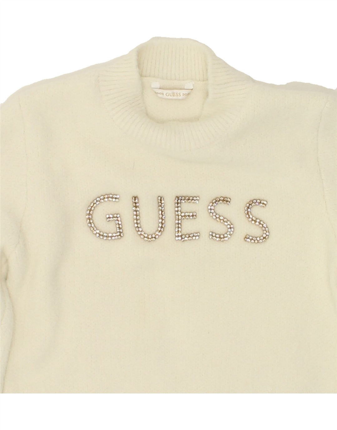 GUESS Girls Graphic Turtle Neck Jumper Sweater 5-6 Years White Polyamide Vintage Guess and Second-Hand Guess from Messina Hembry 