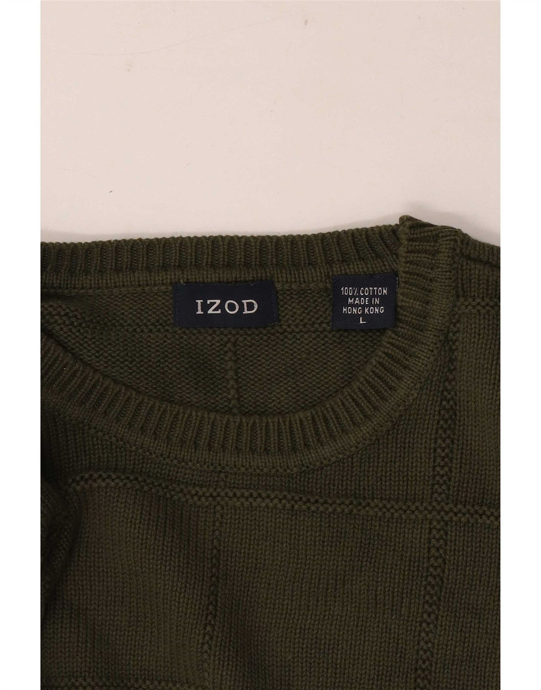 Izod Pull à col rond pour homme en coton à carreaux kaki