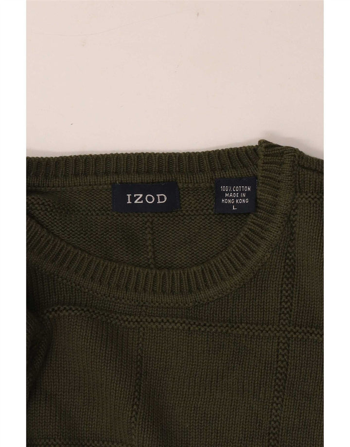 Izod Pull à col rond pour homme en coton à carreaux kaki
