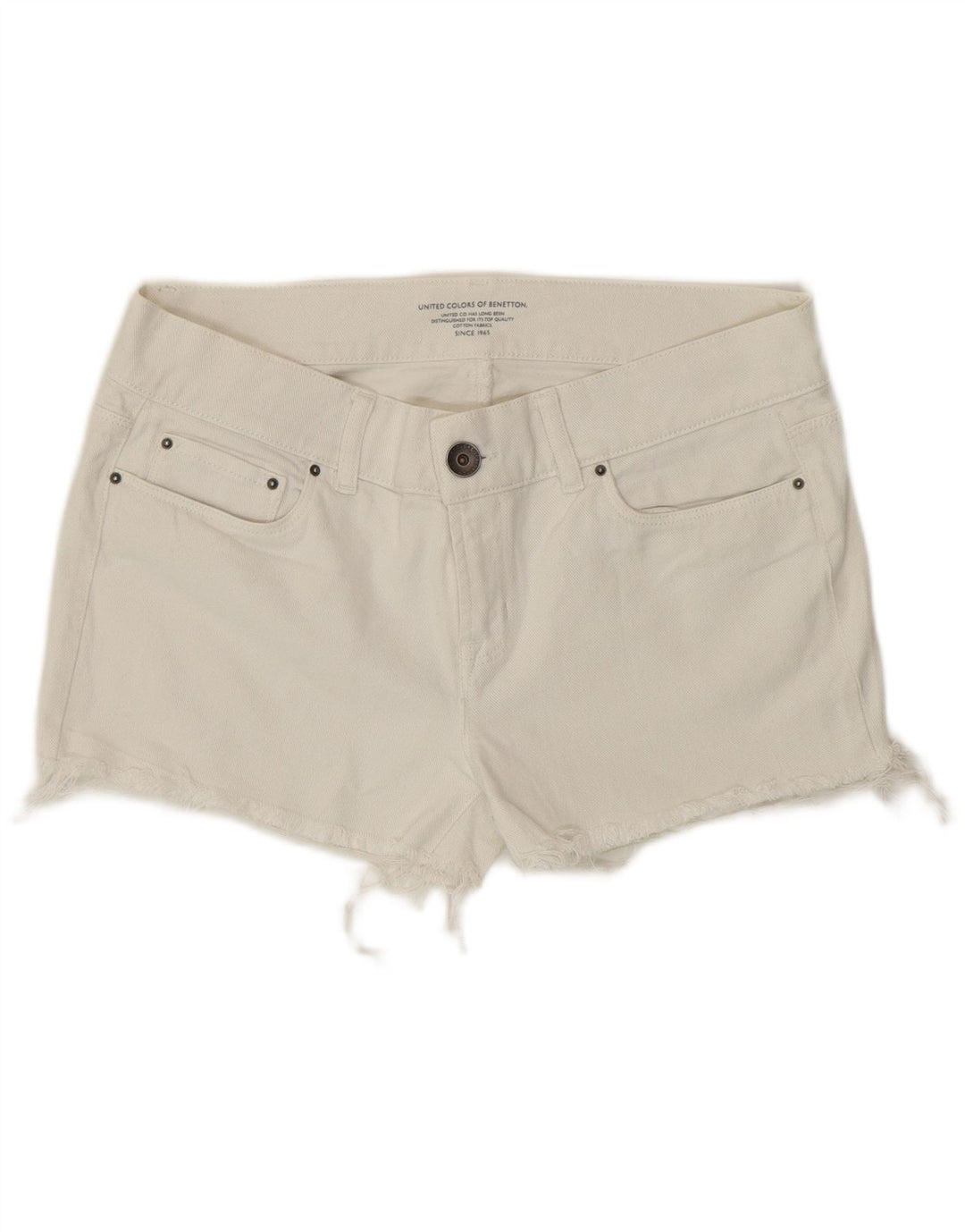 Benetton Femme Denim Hot Pants W32 Large Blanc Cassé