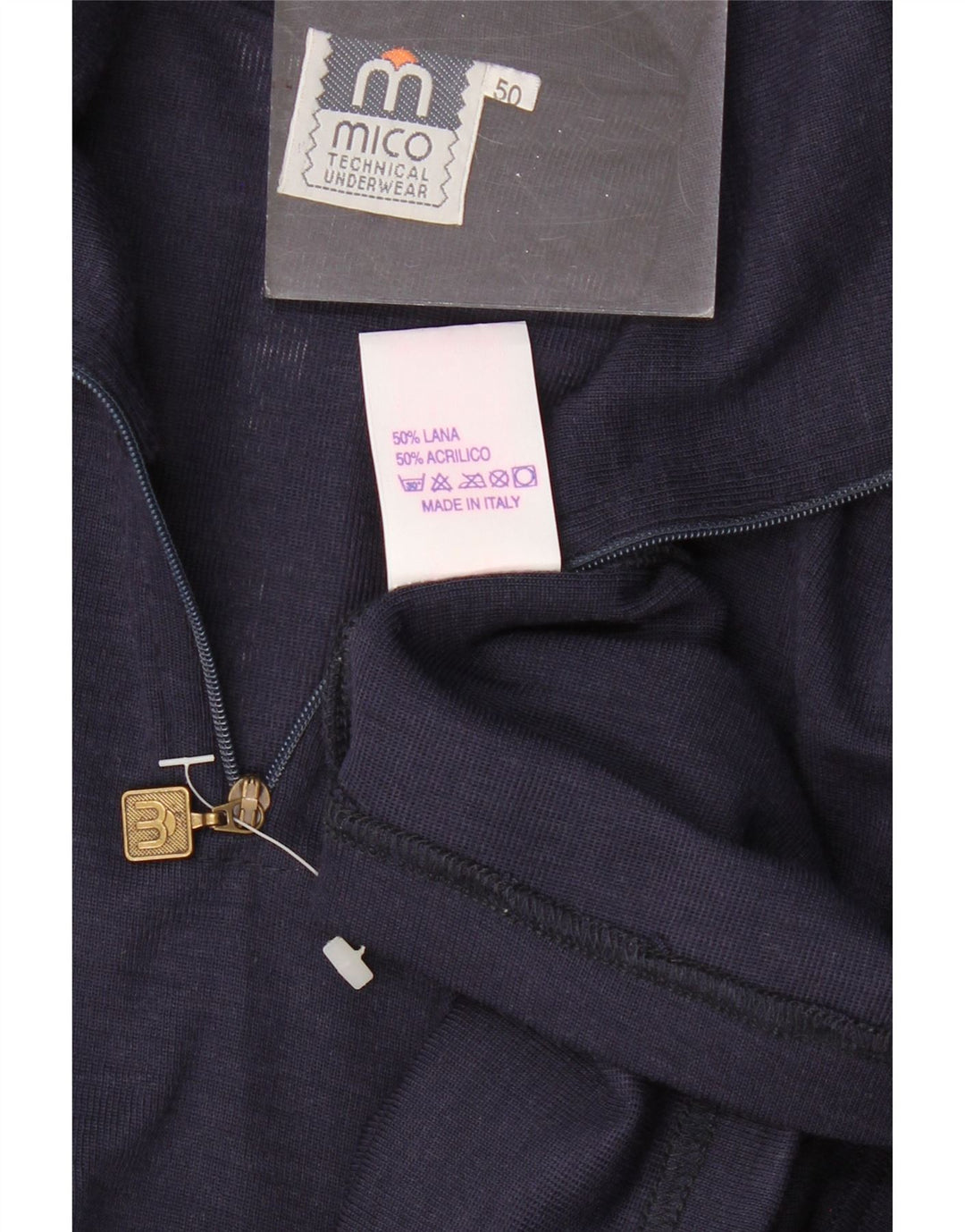 vintage Homme Zip Neck Jumper Pull IT 50 Laine Bleu Marine Moyenne