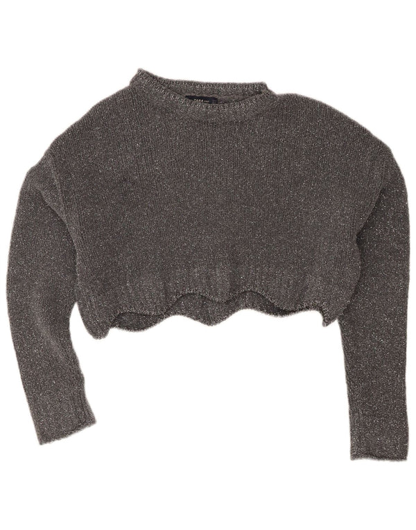 Zara Pull court à col bateau pour femme UK 10 Petit gris moucheté