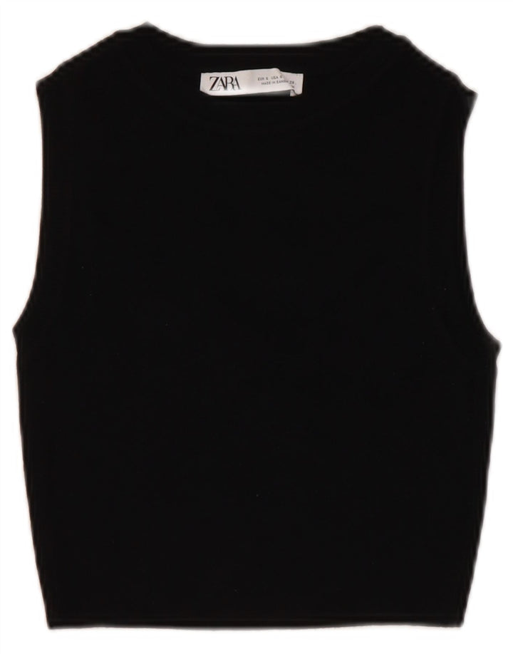 ZARA Femme Crop Vest Débardeur UK 8 Small Noir Viscose
