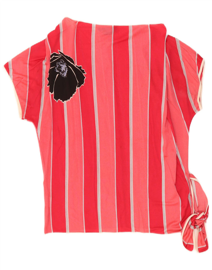 VINTAGE Femme Batwing Blouse Top IT 44 Acrylique Rayé Rouge Moyen