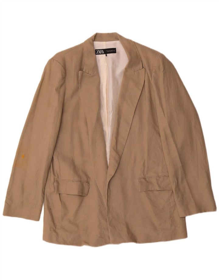 Zara Veste Blazer Ouverte Femme UK 18 XL Lin Beige