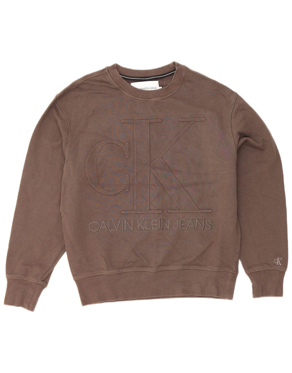 Calvin Klein Jeans Mens Graphic Sweatshirt Jumper Small Grey Cotton