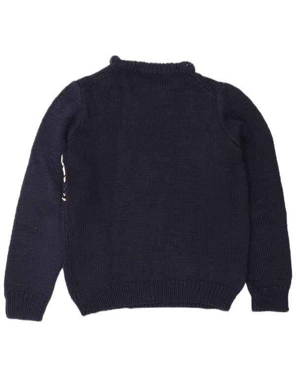 VINTAGE Femme Crew Neck Jumper Pull UK 16 Grand Bleu Marine Fair Isle