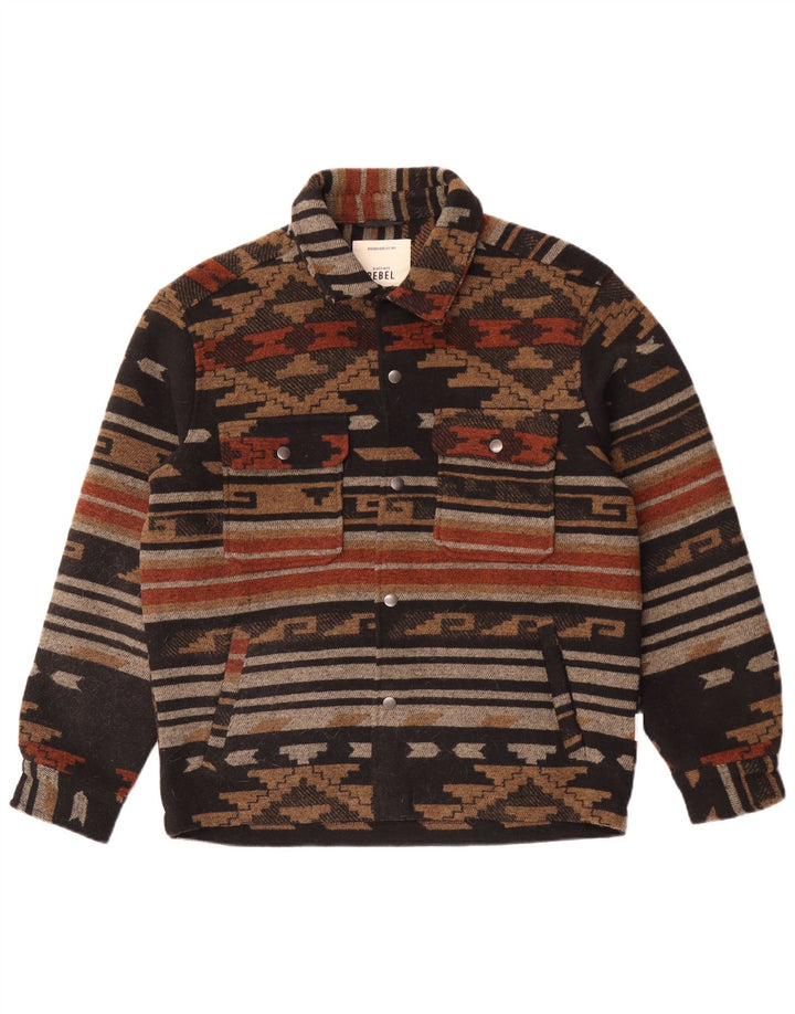 vintage Mens Bomber Jacket UK 38 Polyester géométrique brun moyen