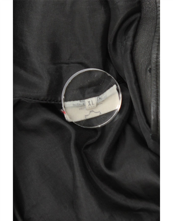 VINTAGE Manteau en cuir femme UK 18 XL Cuir noir