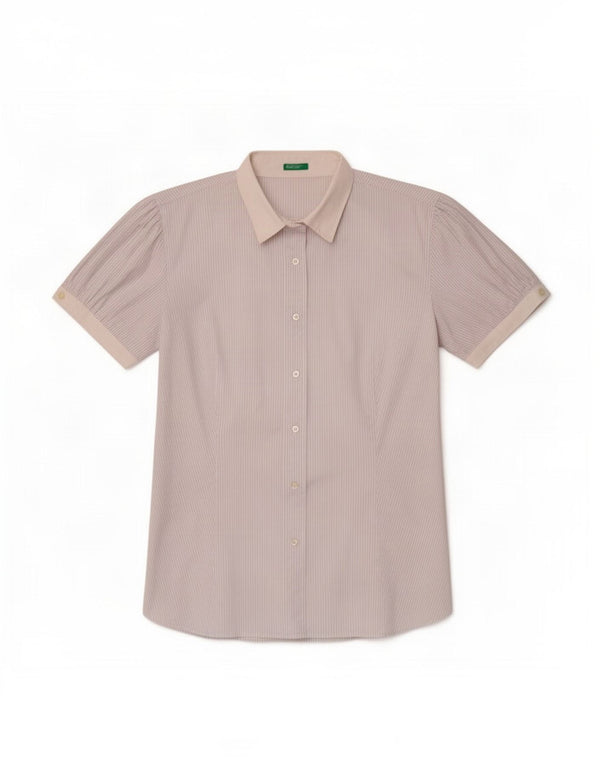 Benetton Chemise à manches courtes pour femme UK 16 Grandes rayures blanches