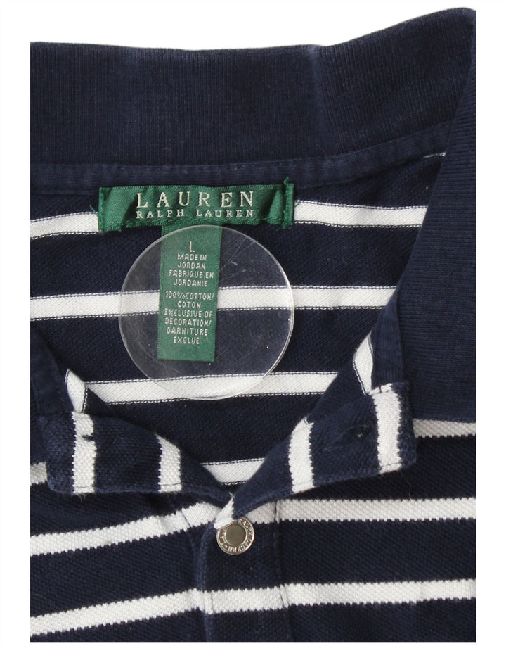 RALPH LAUREN Polo Femme UK 16 Grand Coton Rayé Bleu Marine