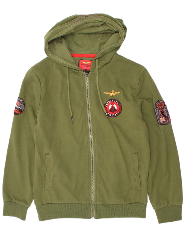 Aeronautica Militare Pull à capuche zippé graphique pour garçon 9-10 ans Vert