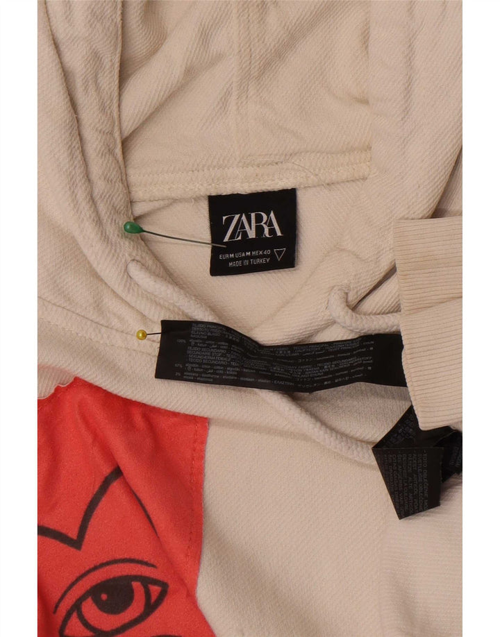 Zara Pull à Capuche Graphic Loose Fit Homme Blanc Moyen