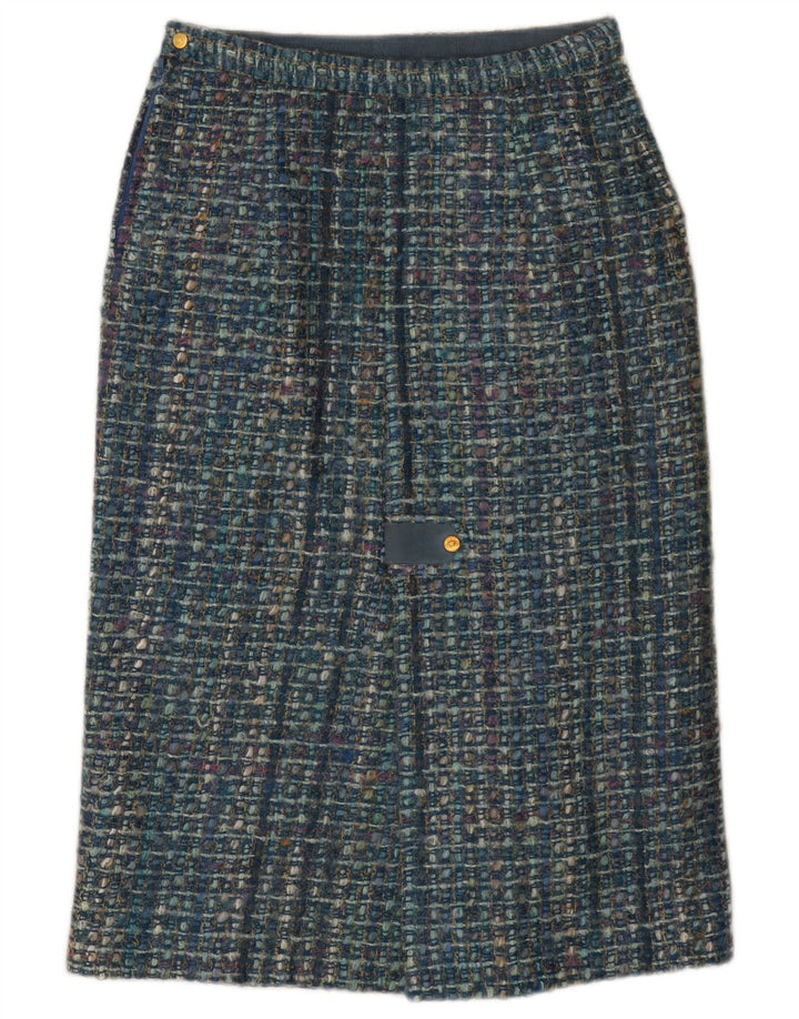 jupe droite femme vintage W28 Carreau bleu moyen