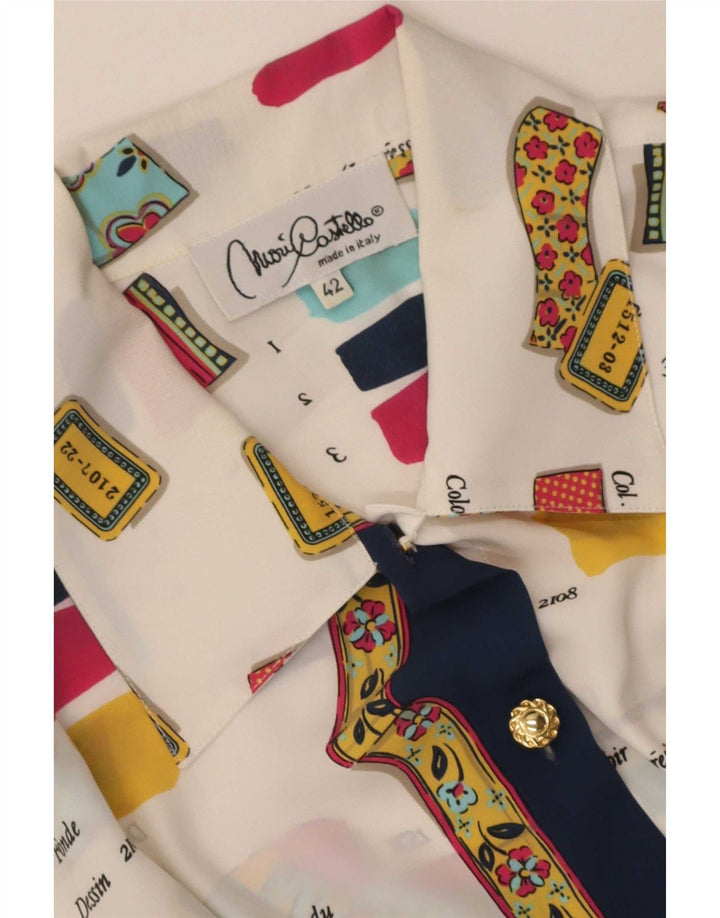 Chemise à manches courtes à motif abstrait vintage pour femmes IT 42 Blanc moyen
