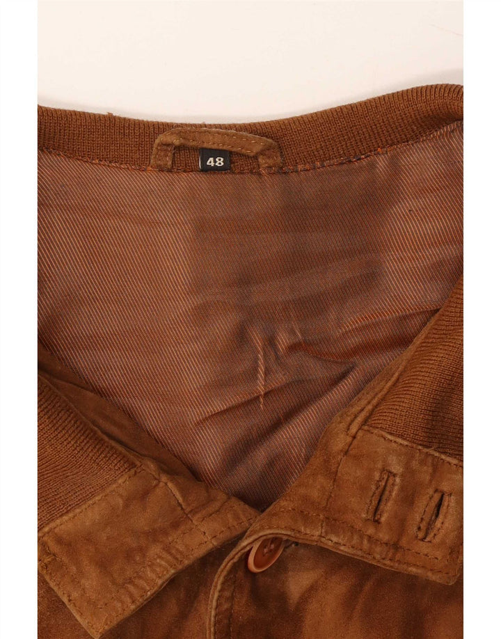 Veste Bomber Homme Vintage IT 48 Cuir Beige Moyen