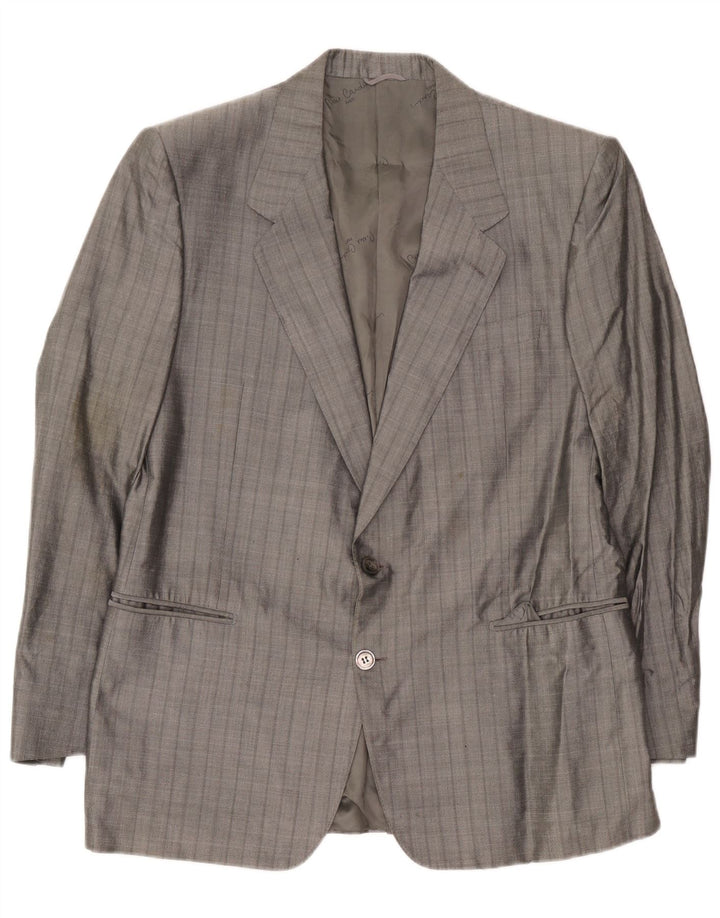 Pierre Cardin Veste Blazer 2 Boutons Homme UK 38 Soie Rayée Gris Moyen