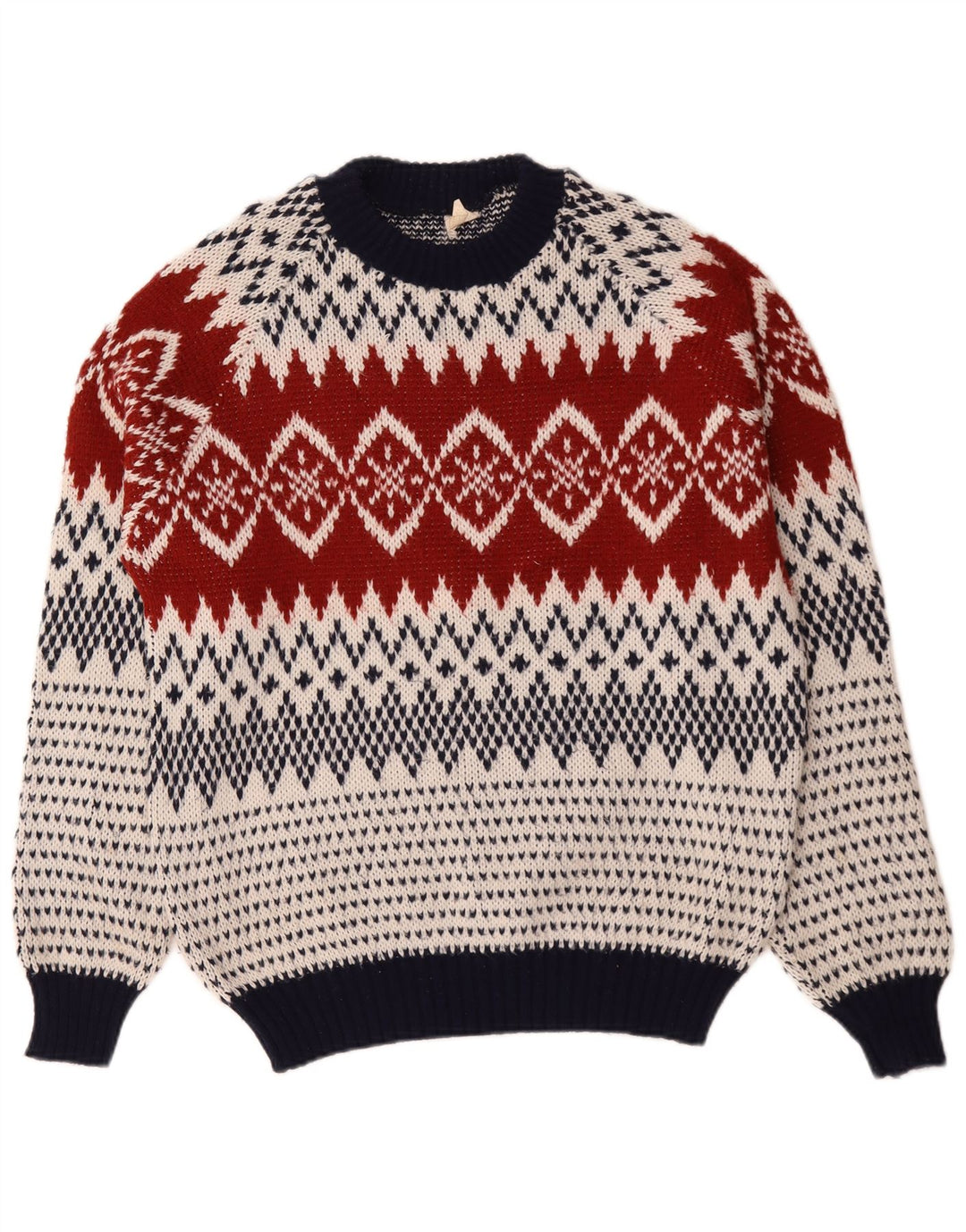 vintage Mens Crew Neck Jumper Pull Grand Multicolore Fair Isle
