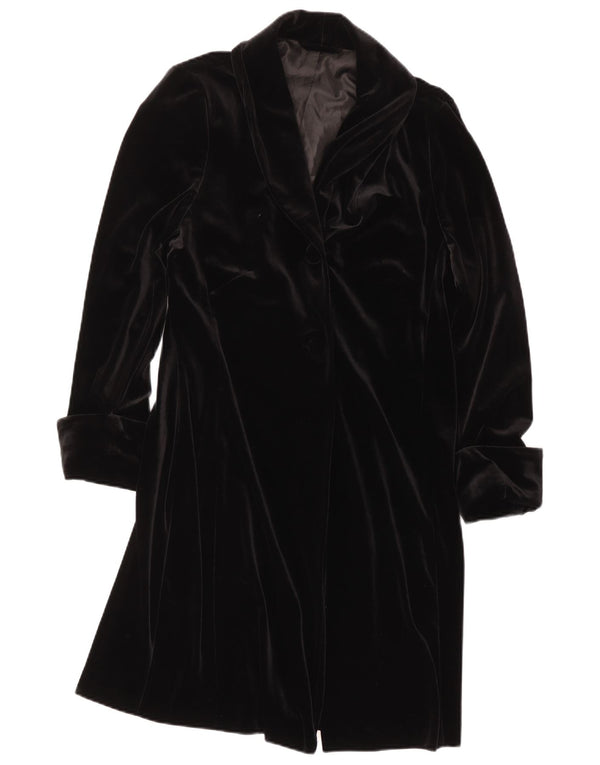 vintage Womens Velvet Overcoat UK 16 Grand Polyester Noir