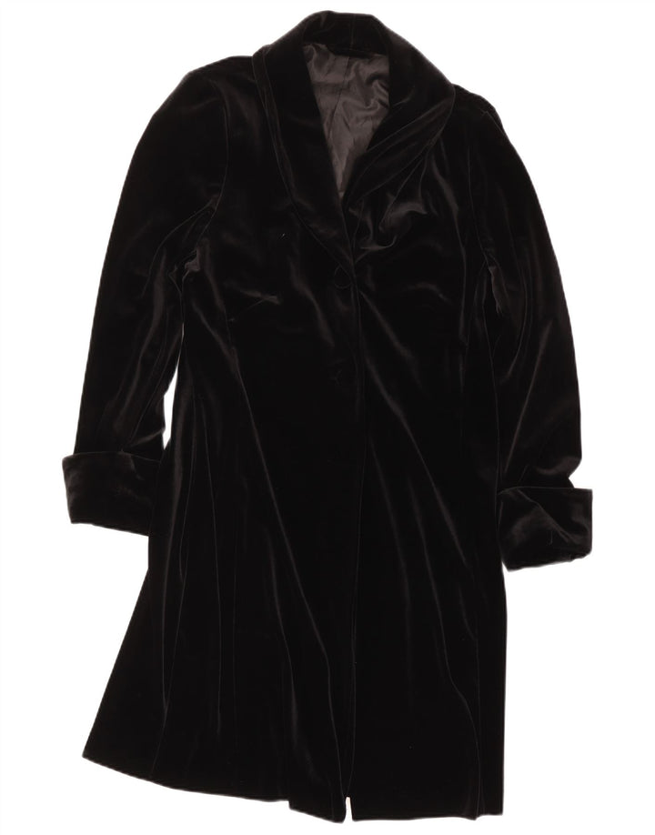 vintage Womens Velvet Overcoat UK 16 Grand Polyester Noir