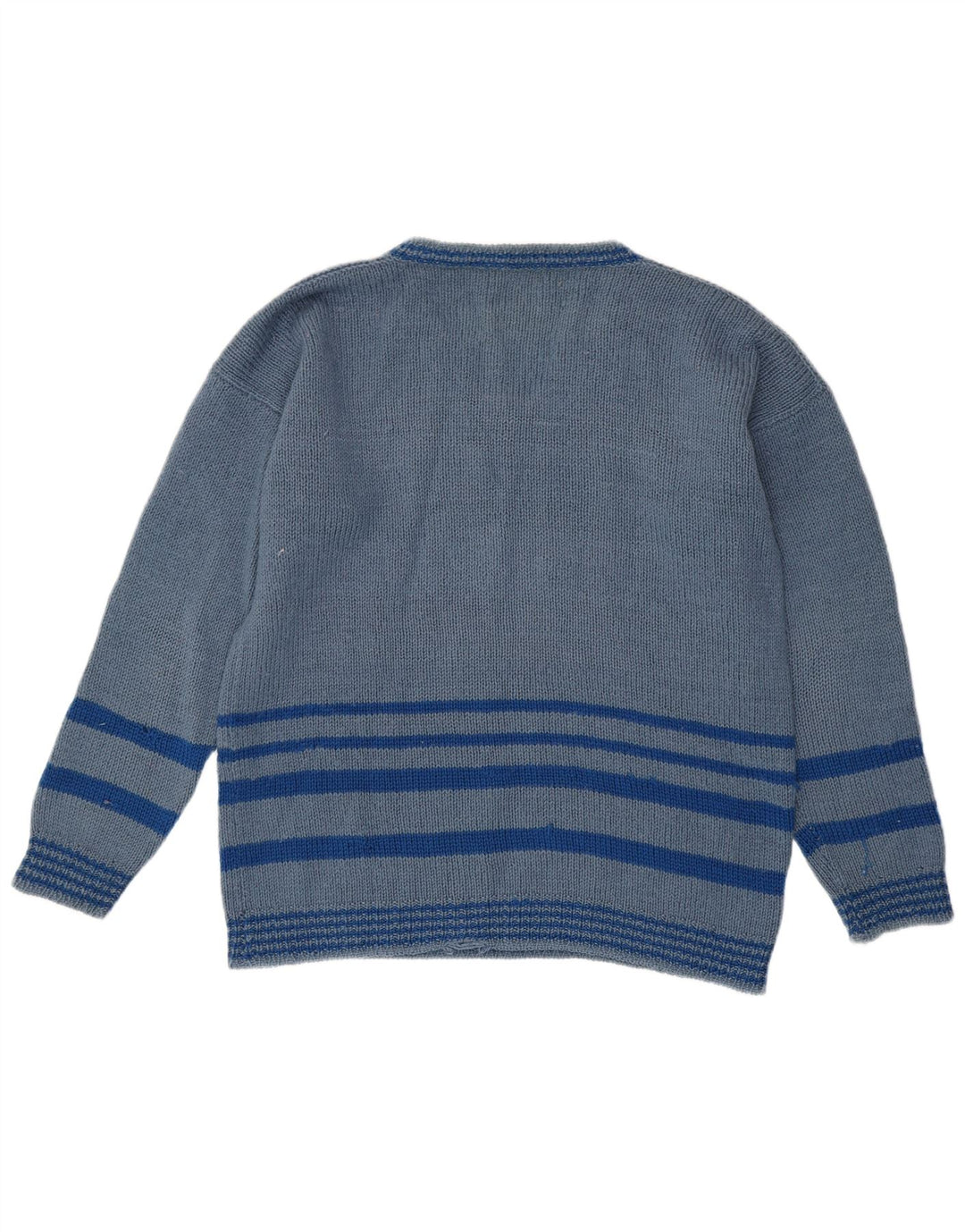 VINTAGE Pull col V homme grand bleu rayé