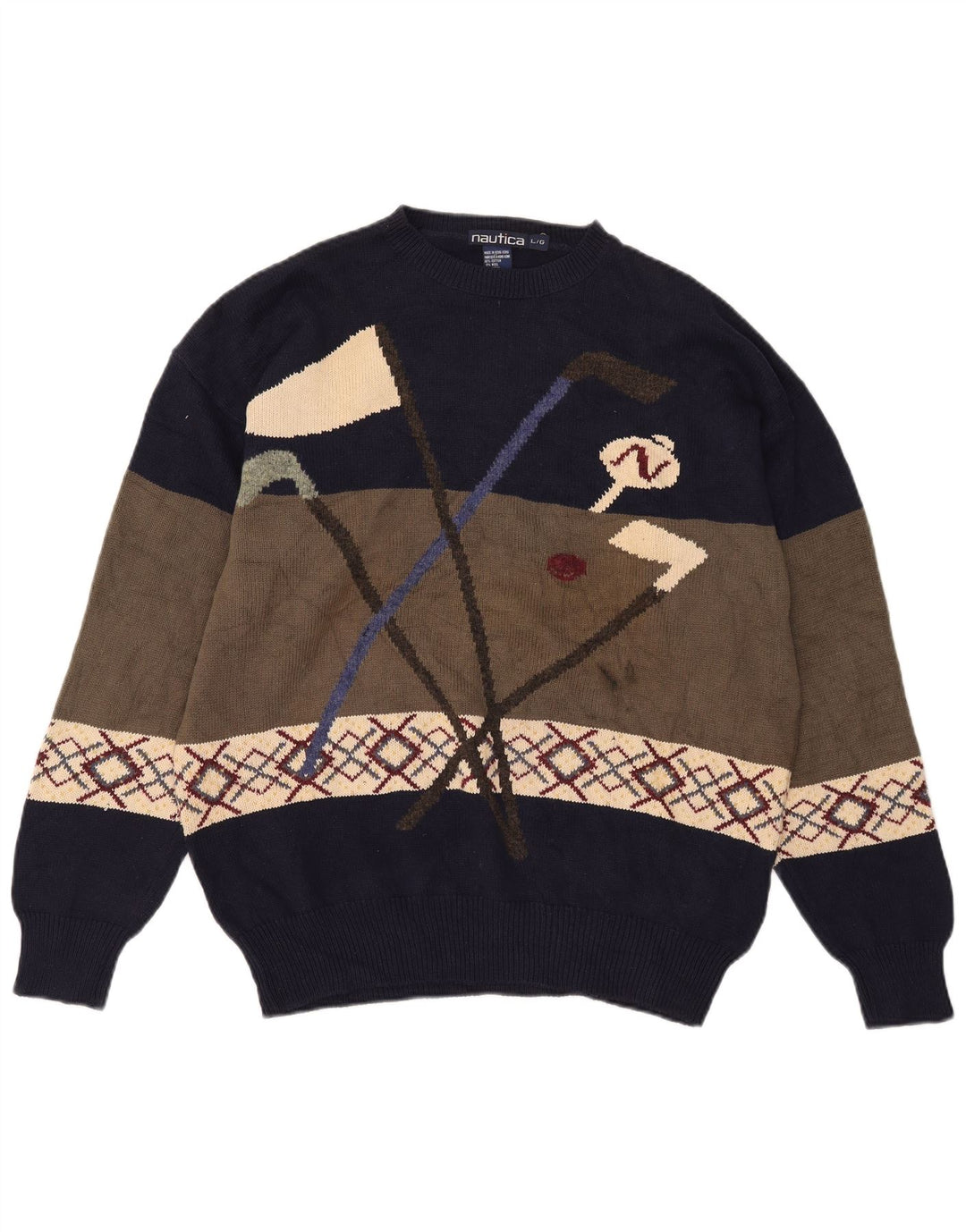 Nautica Pull de golf à col rond pour homme - Large - Multicolore - Colorblock